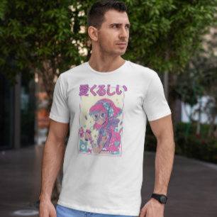Camiseta Menina De Animação Bonita Com Óculos