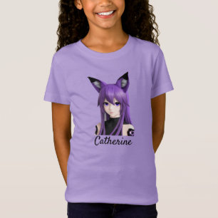 Camiseta Menina de Animação Bonita com Orelhas de Raposa Pe