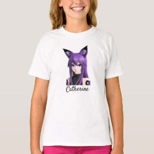 Camiseta Menina de Animação Bonita com Orelhas de Raposa Pe