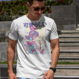 Camiseta Menina de Animação Bonita com Plushies