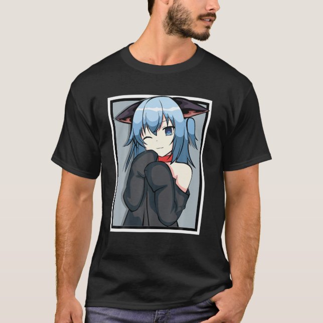 Camiseta Menina de Animação Bonita - Design de Gato - Manga (Frente)