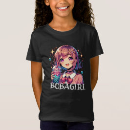 Camiseta Menina de animação bonita segurando chá de bolha