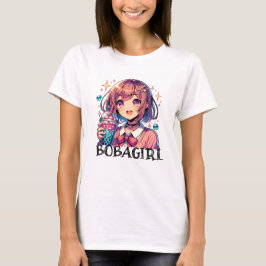 Camiseta Menina de animação bonita segurando chá de bolha