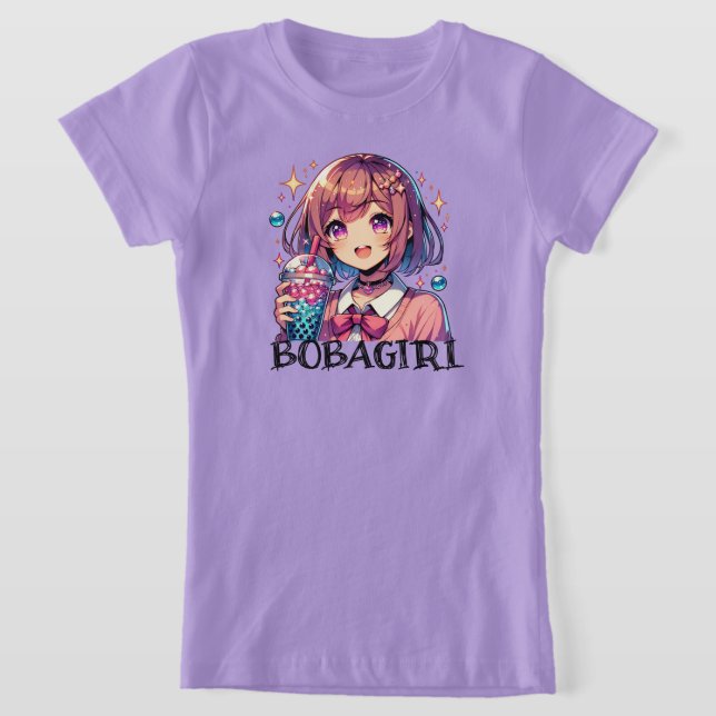 Camiseta Menina de animação bonita segurando chá de bolha (Postura )