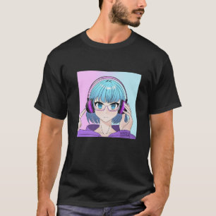 Camiseta Menina de Animação com Fones de ouvido