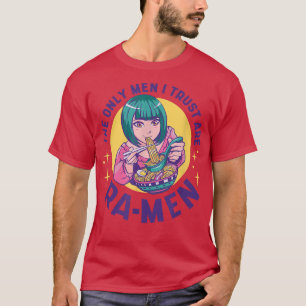 Camiseta Menina de Animação Comendo Ramen Homens Engraçada