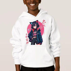 Camiseta Menina de animação Cyberpunk com ouvidos de gato -