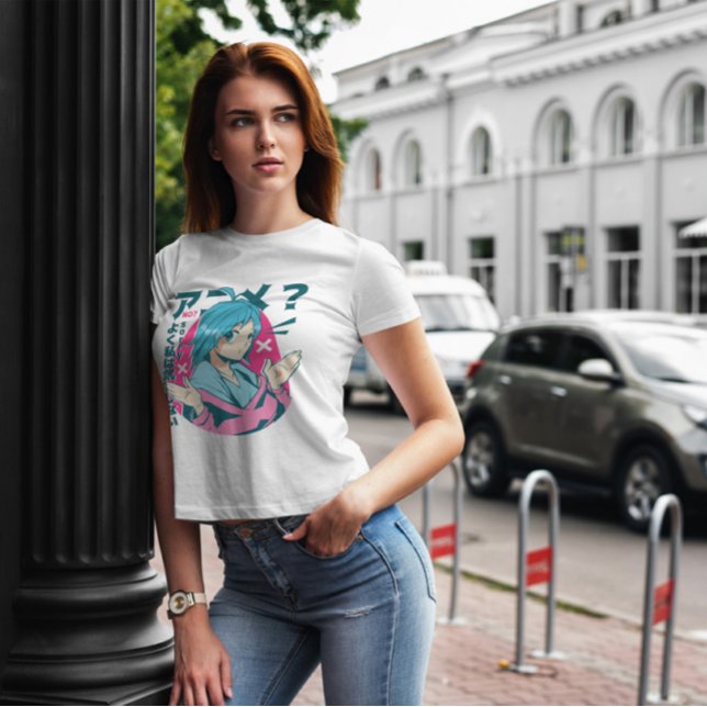 Camiseta Menina de animação de cabelo azul (Criador carregado)