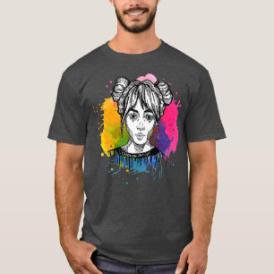 Camiseta Menina de animação desenhada na mão com barra colo