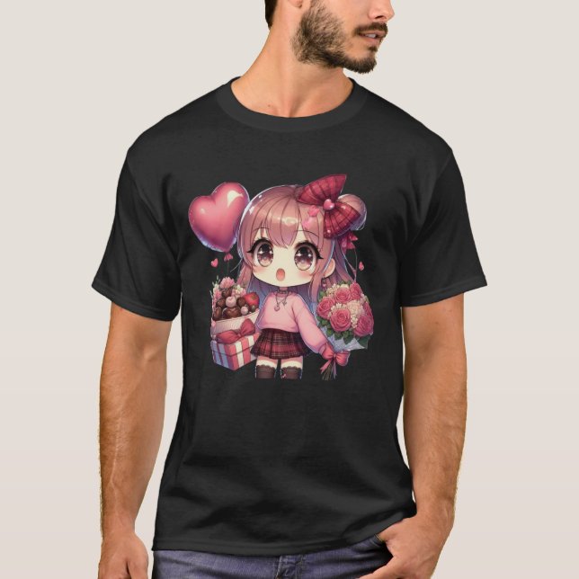 Camiseta Menina de animação Dia de os namorados bonita (Frente)