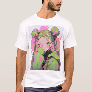 Camiseta Menina de animação do Kawaii Pastel Splatter