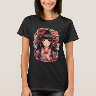 Camiseta Menina de animação, flores rosa