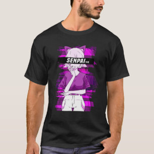 Camiseta Menina de animação Senpai Vaporwave Manga Waifu