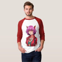 Menina de Anime com Cabelo Rosa e Orelhas de Rapos