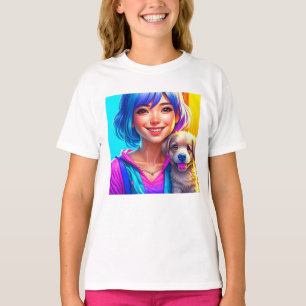 Camiseta Menina de Anime e Cachorrinho