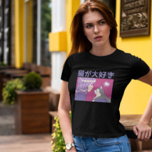 Camiseta Menina De Anime E Gato