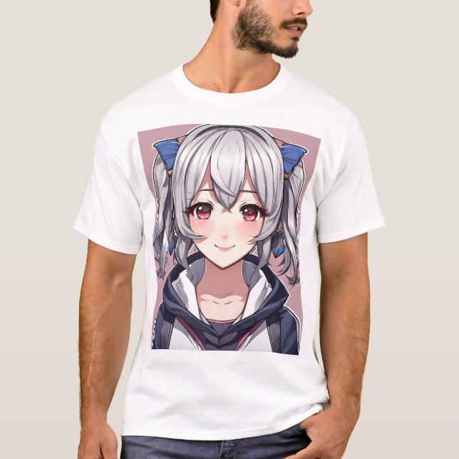 Camiseta Menina de anime fofa (Frente)