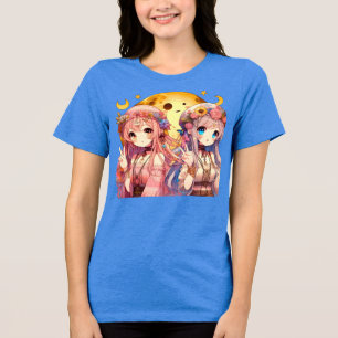 Camiseta Menina de anime Hippie Moon Girls Dando Sinal de P