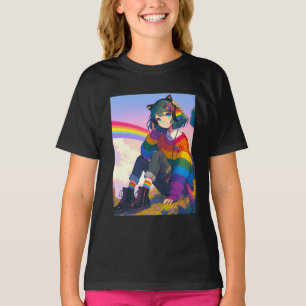 Camiseta Menina de Anime LGBTQIA+ Orgulho Lésbico