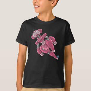 Camiseta Menina de Anime Robô Adesivo Rosa