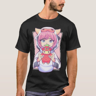 Camiseta Menina De Animo Para Amantes De Vaca E Kawaii Co D