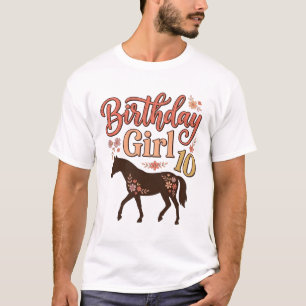 Camiseta Menina de Aniversário 10 Cavalo Floral Desenho Vet