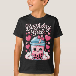 Camiseta Menina de Aniversário Arco Rosa Boba Chá de Bolhas