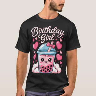 Camiseta Menina de Aniversário Arco Rosa Fofo Chá de Bolhas