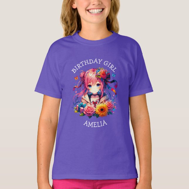Camiseta Menina de Aniversário Bela Arco-Íris Personalizada (Frente)