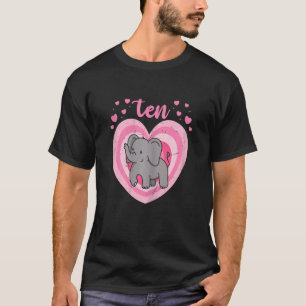 Camiseta Menina de aniversário de 10 anos de elefante giro 