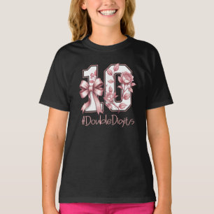 Camiseta Menina de Aniversário de Dez Anos Rosa Coquette La