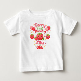 Camiseta Menina de Aniversário de Morango Primeiro Aniversá