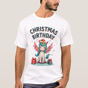 Camiseta Menina de Aniversário de Natal Vintage Unicórnio F