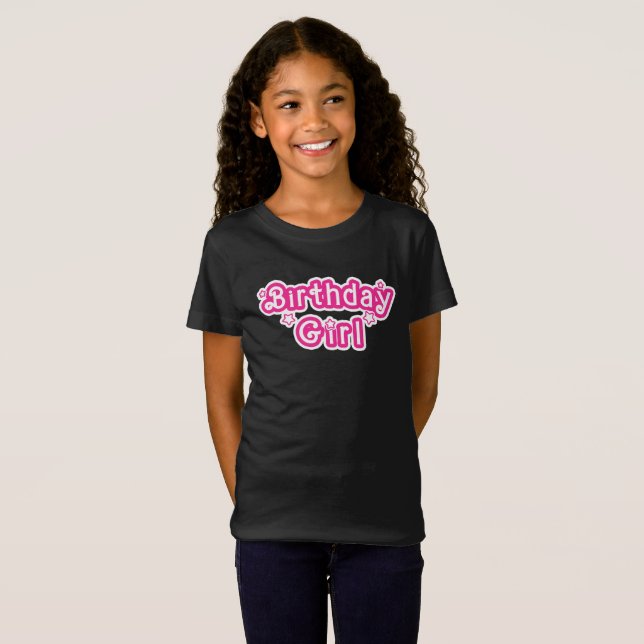 Camiseta Menina de Aniversário Rosa e Branco Com Estrelas (Frente Completa)
