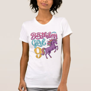 Camiseta Menina de Aniversário Unicórnio 9 Design de Gravur