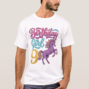 Camiseta Menina de Aniversário Unicórnio Design de Gravura