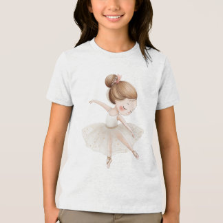 Camiseta Menina de aquarela Bailarina Estrela Dourada Creme