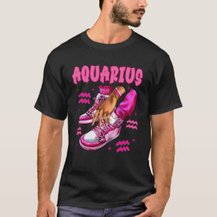 Camiseta Menina de Aquário Aniversário Mulher Preta Tênis Z