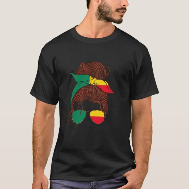 Camiseta Menina de Benim com Coque de Cabelo Desgrenhado Or (Frente)