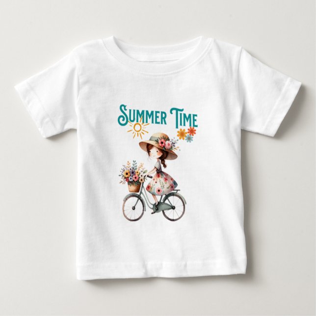 Camiseta Menina de Bicicleta com Flores Verão (Frente)