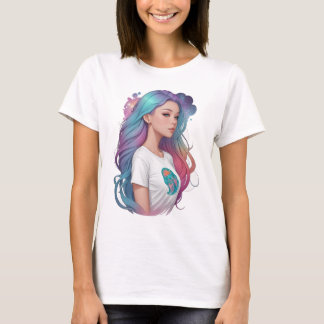 Camiseta Menina de Cabelo Arco-íris Pastel Radiant