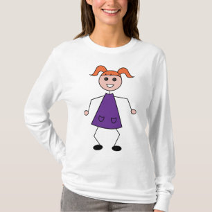 Camiseta Menina de Cabelo Ruivo em Figura de Palito com Ves