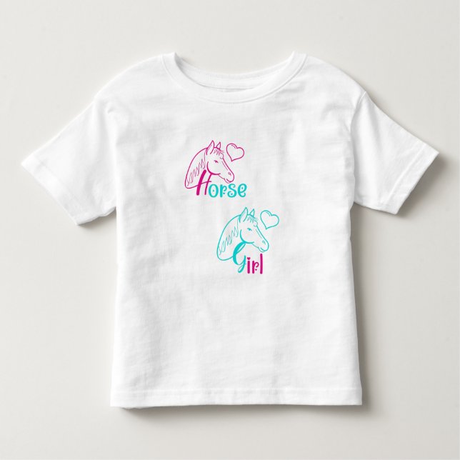 Camiseta Menina de Cavalo em Rosa e Turquesa (Frente)
