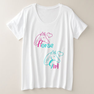 Camiseta Menina de Cavalo em Rosa e Turquesa