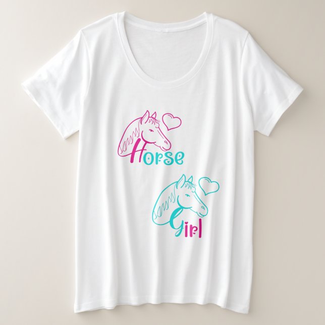 Camiseta Menina de Cavalo em Rosa e Turquesa (Frente do Design)