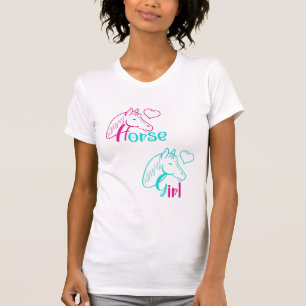 Camiseta Menina de Cavalo em Rosa e Turquesa
