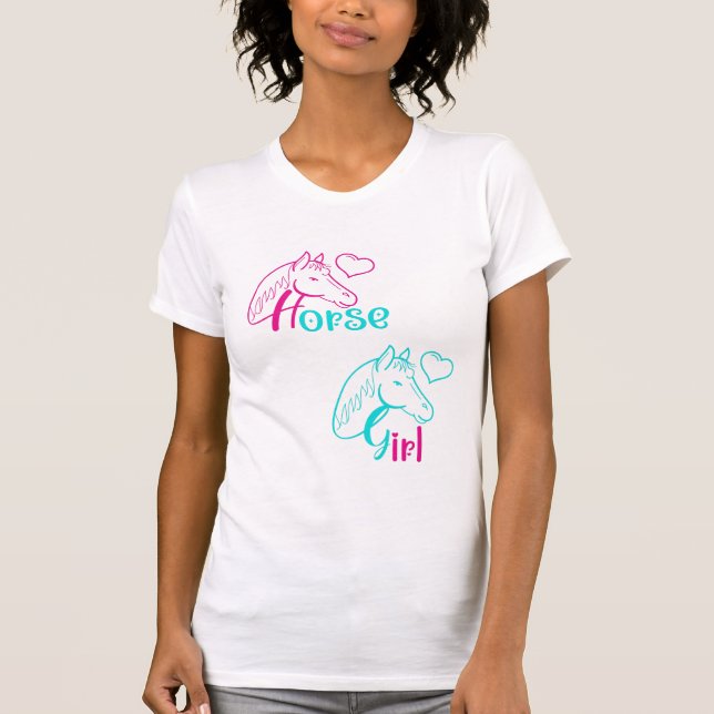 Camiseta Menina de Cavalo em Rosa e Turquesa (Frente)