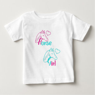 Camiseta Menina de Cavalo em Rosa e Turquesa