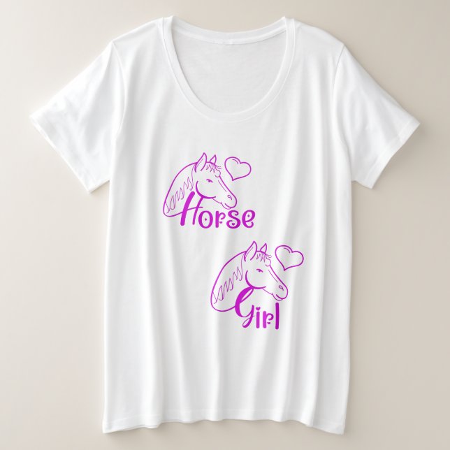 Camiseta Menina de Cavalo em Roxo com Fonte de Cabeça de Ca (Frente do Design)