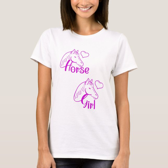 Camiseta Menina de Cavalo em Roxo com Fonte de Cabeça de Ca (Frente)